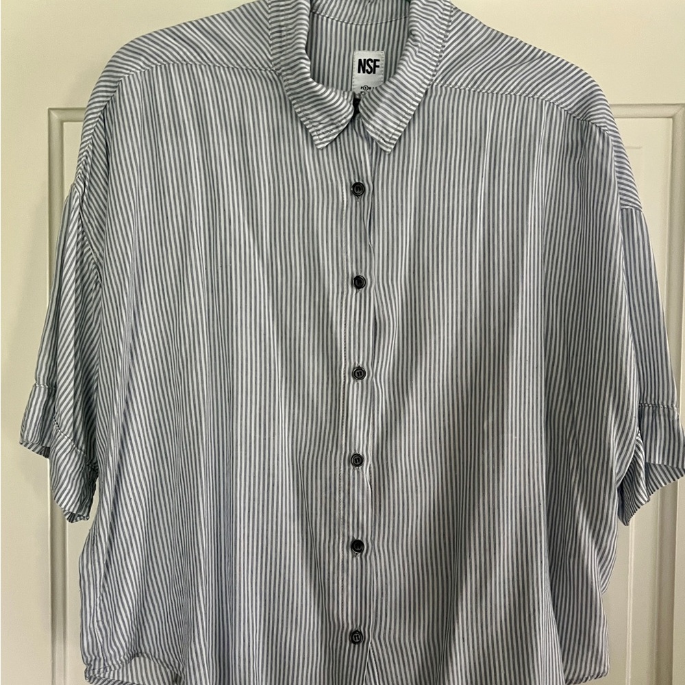 NSF Men's Casual Blue and White Striped Shirt